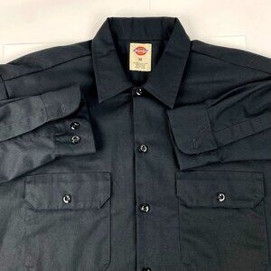 New Dickies Long Sleeve Shirt Men's M Essential Work Shirt Black Twill Pockets